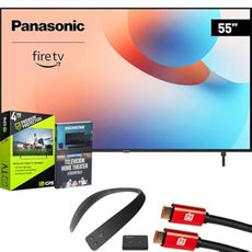 Panasonic TV-55W95AP W95 55" Mini LED 4K UHD Smart Fire TV 2024 Bundle with WN10 Neck Speaker, 4 YR CPS Enhanced Protection, 2X HDMI Cable & Deco Gear Complete Home Theater Beginner's Guidebook