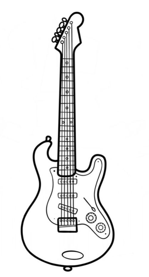 How To Draw Electric Guitar, Guitar Outline Drawing, Electric Guitar Drawing Easy, Bass Guitar Drawing, Guitar Draw, Diy Guitar Coloring Page, Acoustic Guitar Outline, Rock Guitar Outline, Electric Guitar Coloring Page