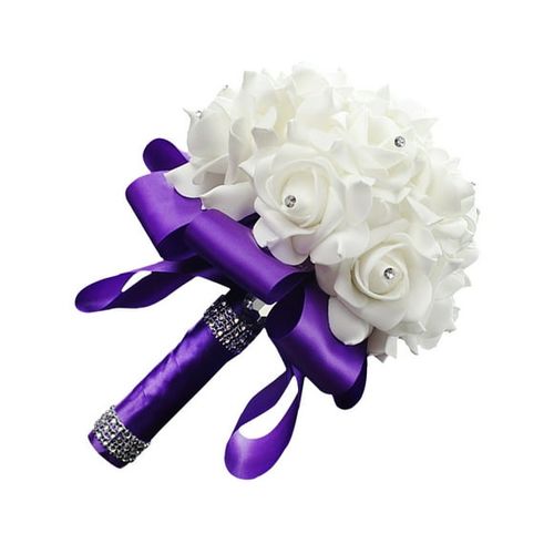 Phenofice Wedding Flowers Dark Purple Artificial Bridal Bouquet 1Pack 7.1x7.1x9.4in