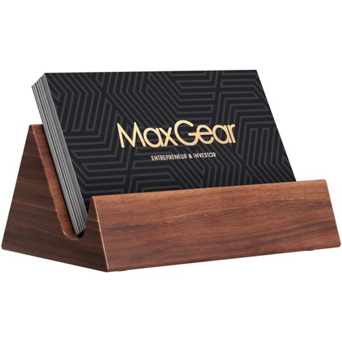 MaxGear Walnut Wood Desk Business Card Holder, Elegant Wooden Display Stand for Office and Home, Stylish Mountain Design D...
