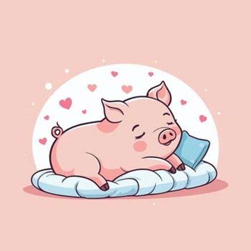 Sleeping pig with tiny hearts around cartoon illustration vector