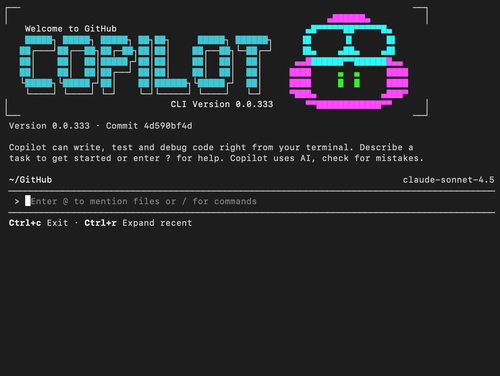 GIF of a terminal where "!git clone https://github.com/github/copilot-cli" has been typed. Instead of making a call to the model, the Copilot CLI executes the command directly in the shell