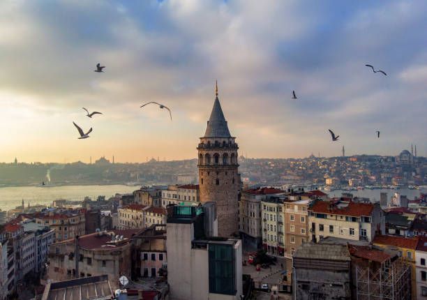 Aerial view of Galata Tower in Istanbul, Turkey Aerial view of Galata Tower in Istanbul, Turkey galata tower stock pictures, royalty-free photos & images