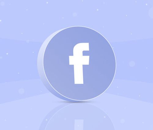 Round button with facebook logo icon 3d