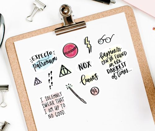Free Harry Potter Printable Stickers on Clipboard for Planners & Crafts by Pineapple Paper Co.