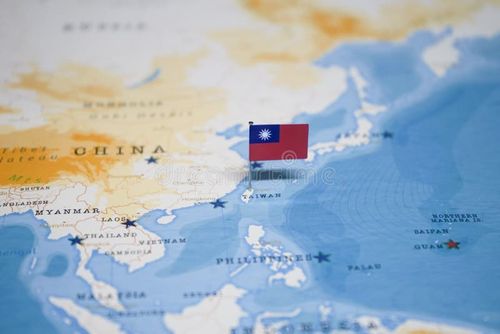 The Flag of taiwan in the world map. Taiwan map stock images, royalty-free photos and pictures