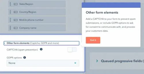 web form instructions: hubspot, captcha