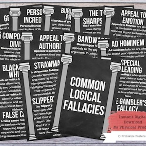 Logical Fallacies Printable Poster Set, Fallacies Posters, Debate Coach, Debate Posters, Public Speaking Posters, Writing Teacher image 1