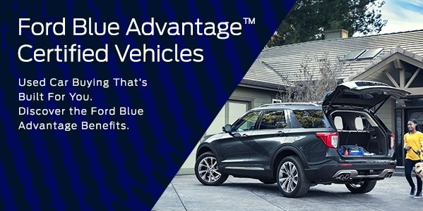 Ford Blue Advantage Certified Vehicles program banner promoting certified used Ford vehicles in Irvine CA