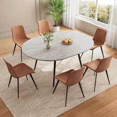 HIPIHOM 43.3"-59.1" Extendable Round Dining Table Set, Round Table for 6 Person with Scratch-Resistant Thickened MDF Board, Gray Coffee Table w/Metal Legs