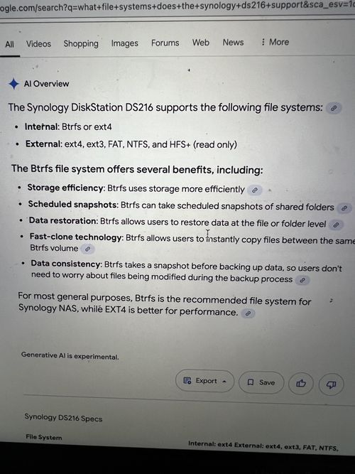 r/synology - Est-ce qu'ext4 est vraiment le seul système de fichiers supporté par un ds216 ?