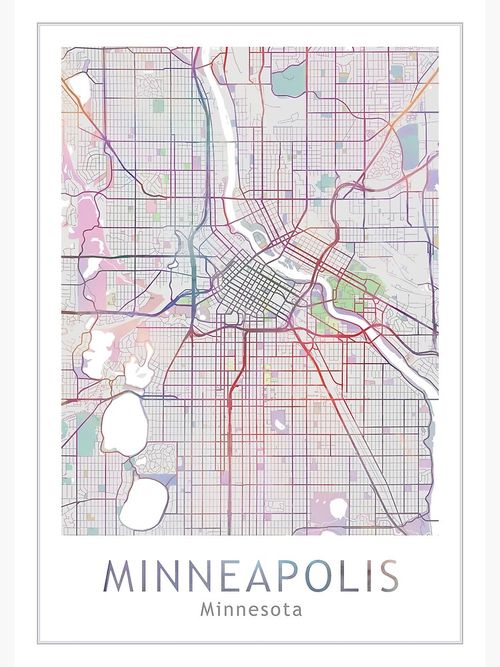 Aperçu de l'œuvre Carte de la ville de Minneapolis, USA City Minnesota, voyage, cadeau de voyageur créée et vendue par TheRedFinch