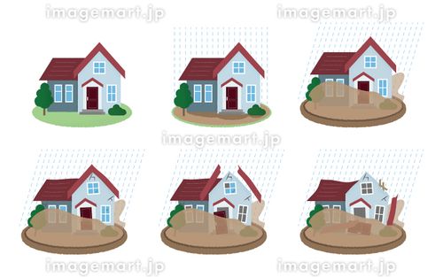 水害に遭う住宅のベクターイラストセット ゲリラ豪雨,住宅ローン,ダメージのイラスト素材