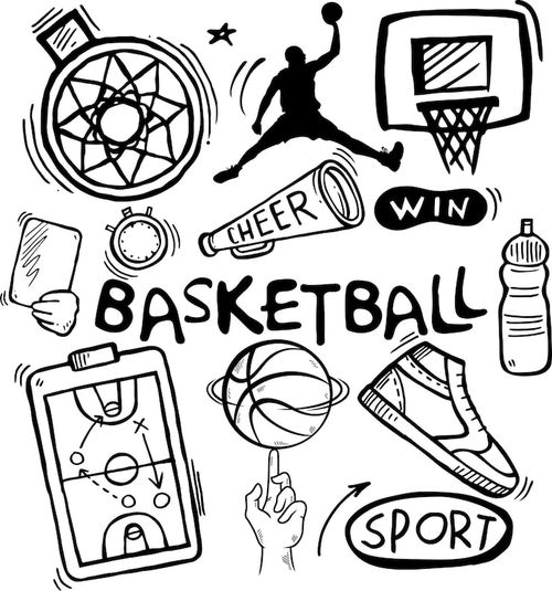Vector basketball themed doodle elements