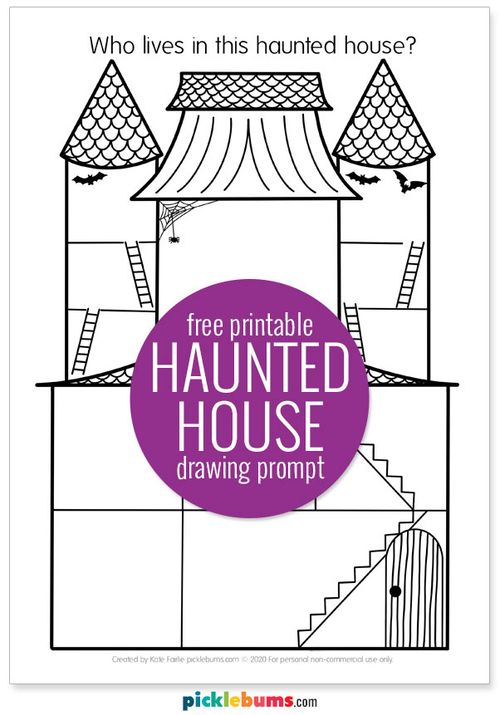 free printable haunted house drawing prompt