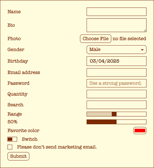 Screenshot of a customized basic appearance with brown text and a pale yellow background