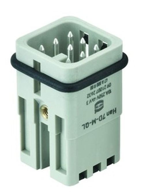 HAN 7D-M-QL
Rectangular Plug Insert, 7+PE, Size 3A, 16-24AWG, 250V, 10A, Han D Series