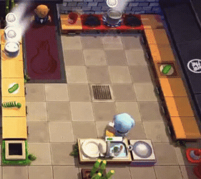 A Cartoon Character Is Cooking In A Kitchen In A Video Game With A Pot On The Stove . GIF