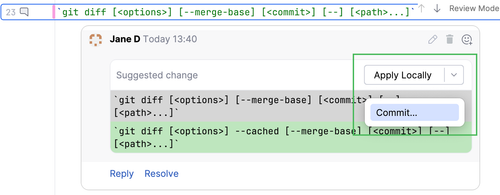 GitHub suggested change apply locally