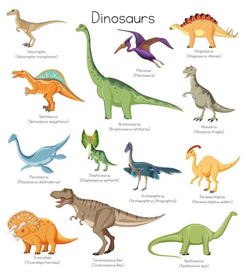 Free Vector different types of dinosaurs with names