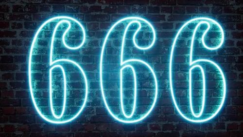 Number 666 on a brick wall Graphic element. Art design. 4k