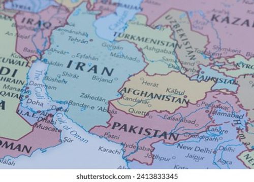 Iran and Pakistan on political map, Pakistan is in focus on the map, January 17, 2024 Editorial Stock Photo