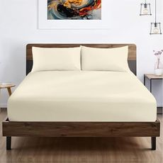 1 Pc Fitted Sheet Split Queen - 12 Inch Deep - 30 x 80 Inches - 1000 Thread Count Egyptian Cotton Bottom Sheet Sateen Weave Easy Care Shrinkage and Fade Resistant - Ivory