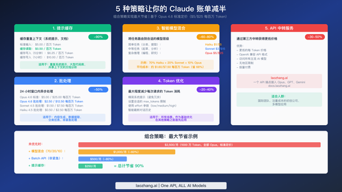 Claude API 的五种成本优化策略及其节省百分比，从提示缓存到 API 中转服务