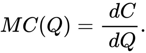 {\displaystyle MC(Q)={\frac {\ dC}{\ dQ}}.}