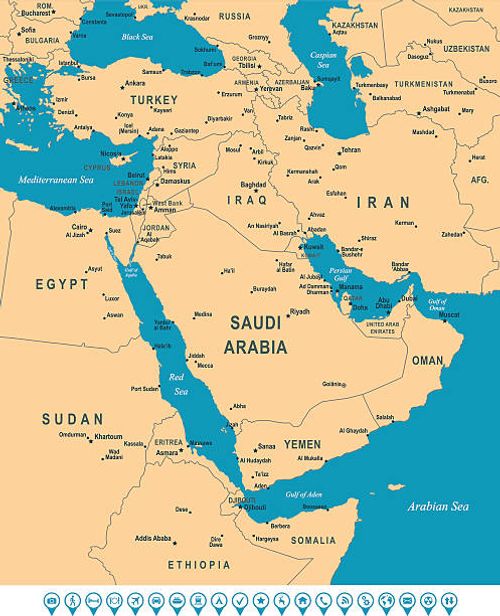 map of middle east - map of israel and syria stock illustrations