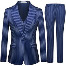 Kelyaa Women's 3 Piece Striped Suit Peak Lapel One Button Slim Fit Business Work Professional Blazer Jacket Vest Pants Set Navy Blue
