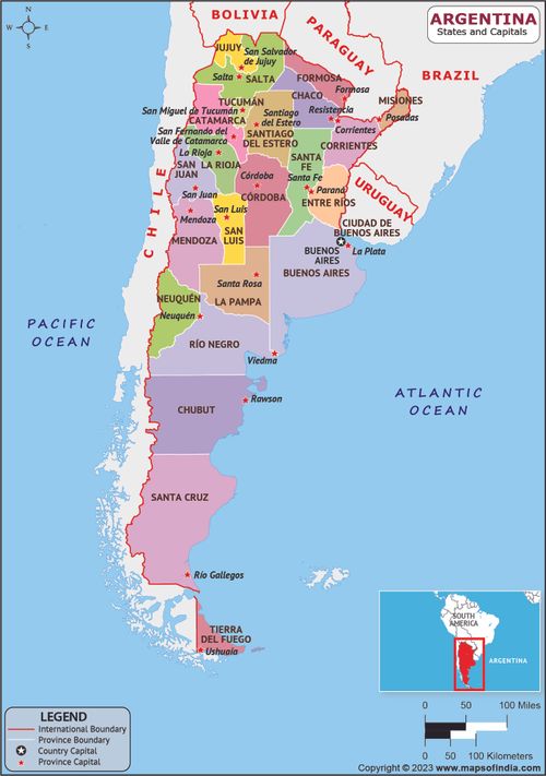 Argentina Provinces  and Capital Map
