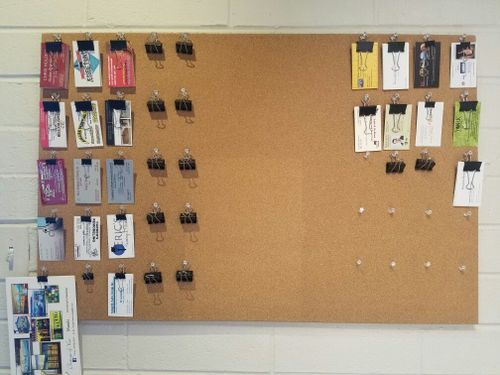 Diy Business Card Display, Business Card Wall, Creative Ways To Display Business Cards, Business Card Display Wall, Business Card Board Display, Colorful Business Cards On Display, Diy Card Display, Business Card Display, Hanging Business Card Holder