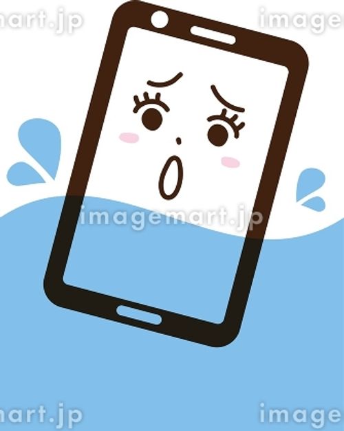 スマートフォン　トラブル　擬人化　顔　表情　水没　水害　防水 インターネット,クリップアート,ディスプレイのイラスト素材