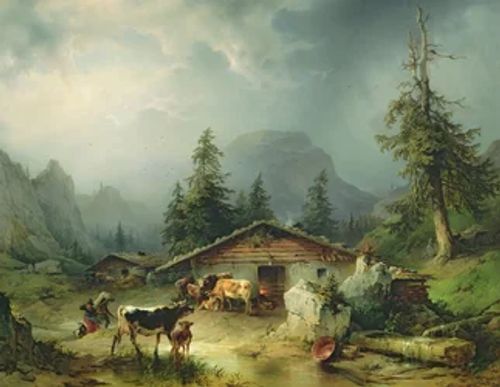 Alpstuga i regnväder, 1850