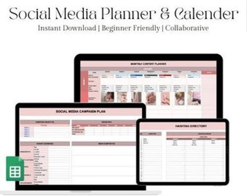 Social Media Content Calendar & Planner Template | Yearly | Google Sheet Spreadsheets | Batch Content | Digital Download