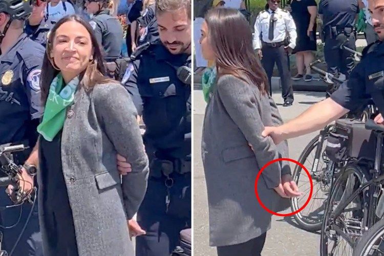 AOC mocked for 'pretending to be handcuffed' while being escorted away ...