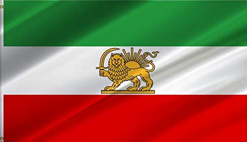 ANCONINE Old Historic Iran Iranian Flag with Lion Sun Crown 4x6FT and Former Iranian Flags with 2 Brass Grommets, Sturdy Double Stitched and Premium Polyester.