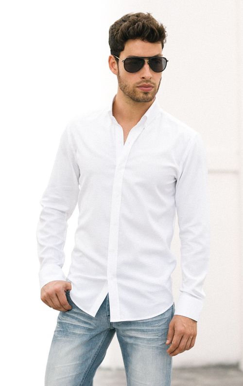 White Outfit with White Oxford Button Down Shirt