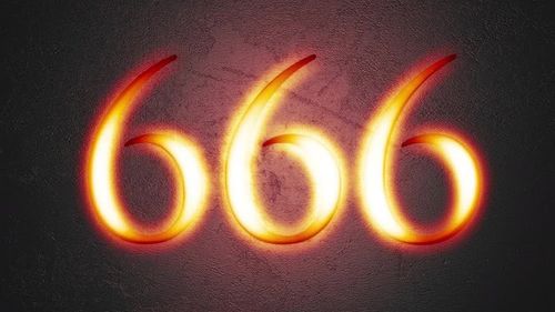Engraved number 666 shining on stone background, seamless looping