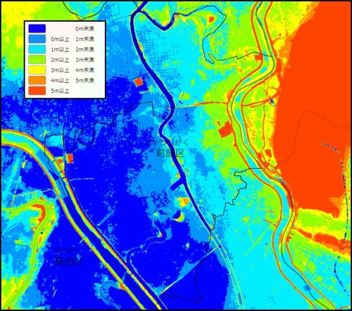 東京都葛飾区の色別標高図