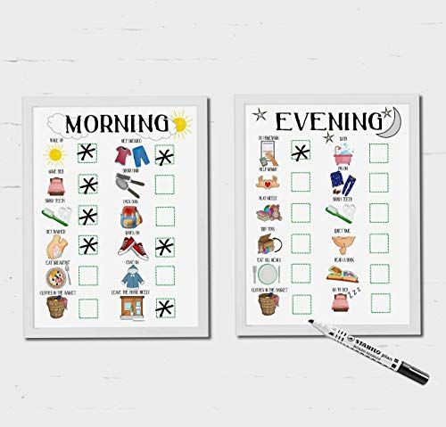 Kids Morning and Evening Routine Charts, Use the pen or Stickers, Girls, Boys, Dry Wipe Morning, Evening Checklist, Autism, ADHD, Dyslexia, Visual Aids, Daily Routine Charts