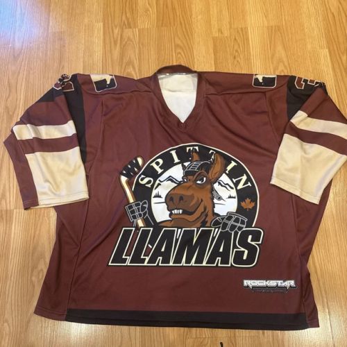 Spittin Llamas Hockey Goalie Jersey Rockstar Beer League Maroon Beige Size XXL