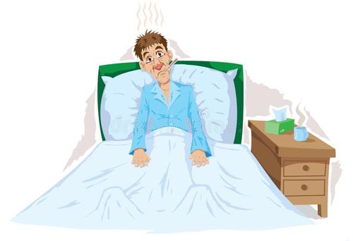 Cartoon of a man who is sick in bed. Runny nose cartoon vectors