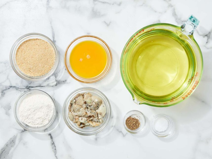 All ingredients gathered to make deep fried oysters.