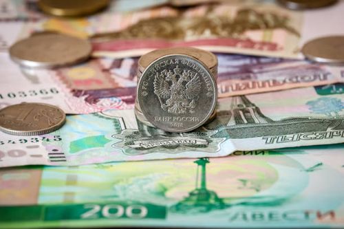 Russian banknotes and coins. Close up of Russian rubles. Russian banknotes and coins. stack of russia ruble note stock pictures, royalty-free photos & images