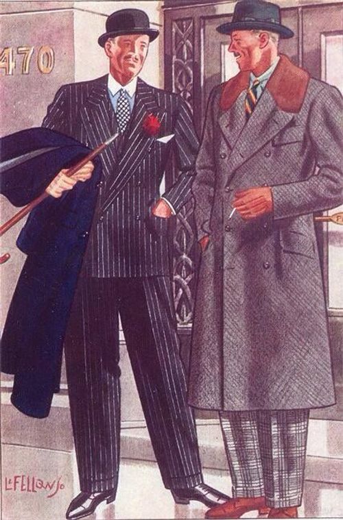 old style 1930s Menswear, Men’s 1930’s Fashion, 1940s Mens Coats, 1930s Mens Coat, 1920s Mens Fashion Magazine, Men's Fashion Illustration, Cocktail Attire Men, Vintage Man, Mens Fashion Vintage
