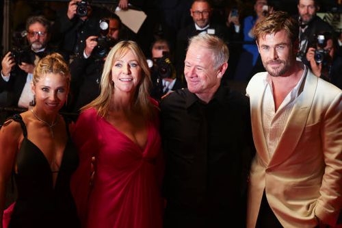 Elsa Pataky, Leonie Hemsworth, Craig Hemsworth and Chris Hemsworth attend the "Furiosa: A Mad Max Saga" Red Carpet at the 77th annual Cannes Film...