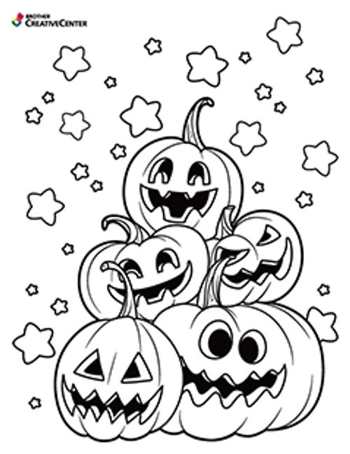 Free Printable Coloring Page Template - Halloween Jack-o'-lanterns | Brother Creative Center