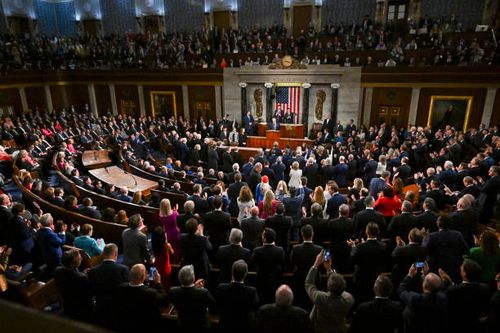 President Donald Trump addresses a joint session of Congress in the Capitol building's House chamber in Washington, D.C., on March 4, 2025.